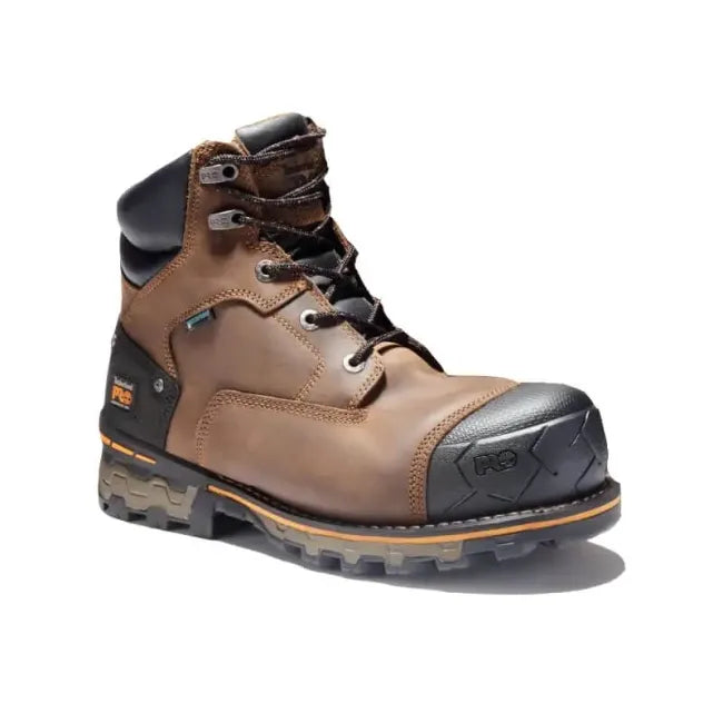 Brown Timberland Men's Boondock 6" Composite Toe Waterproof Work Boot front angled