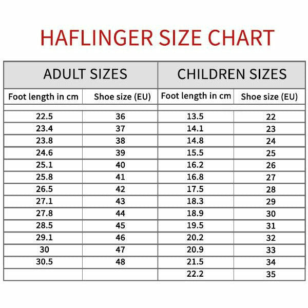 Haflinger size chart