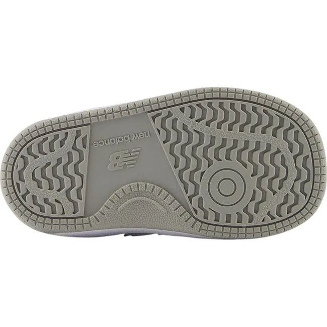 Gray sole of New Balance Toddlers 480 Lifestyle Shoe in pink and white