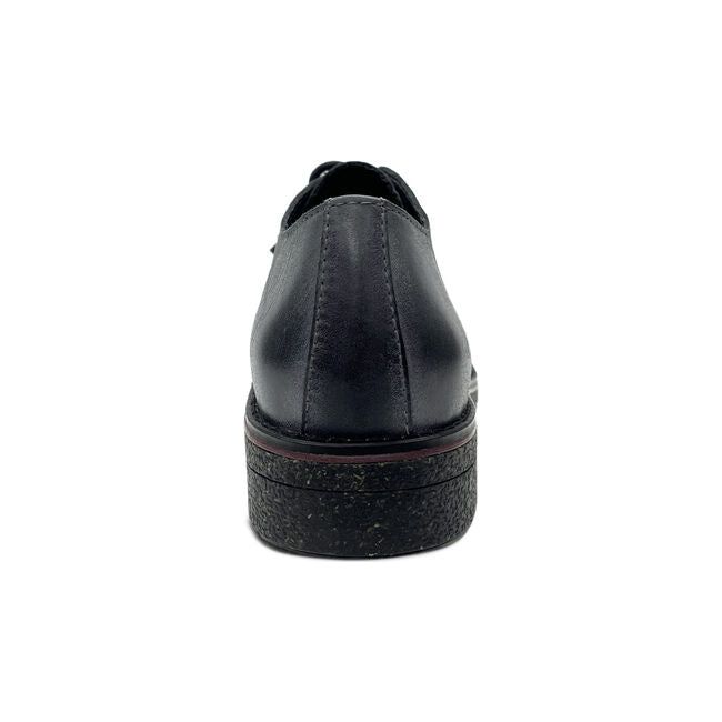 Heel of Womens Aetrex Gina Oxford shoe in black leather with laces and toe cap