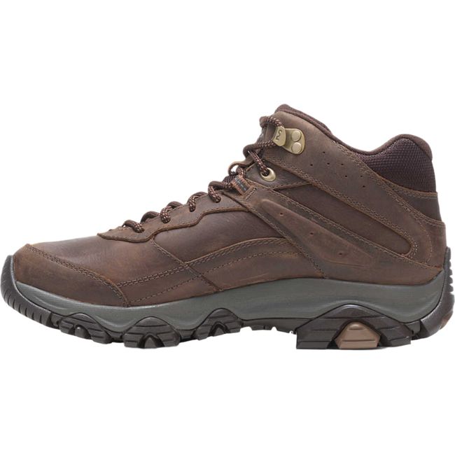 Medial side of Men's Merrell Moab Adventure 3 Mid Waterproof Hiking Boot in earth brown leather
