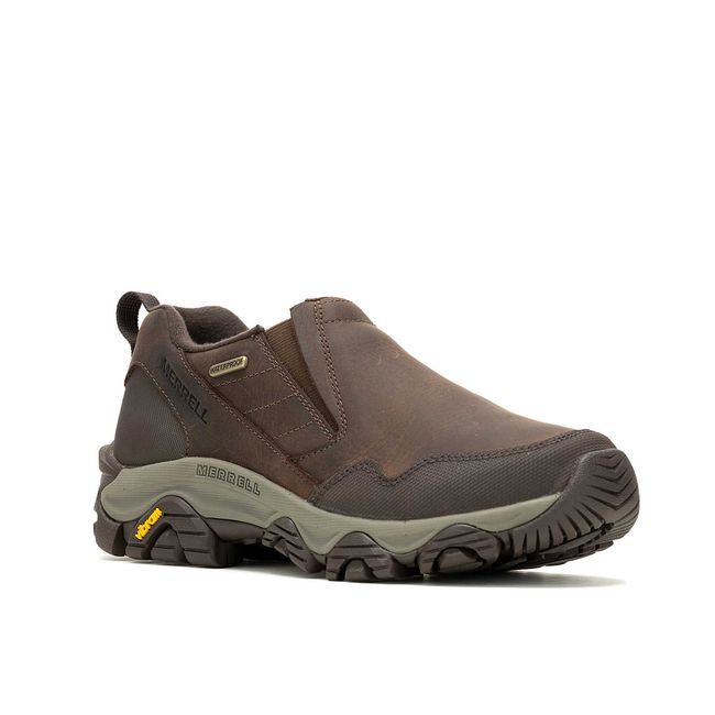 Front angled view of Merrell Women's Coldpack 3 Thermo Moc Waterproof Shoe in Cinnamon Brown