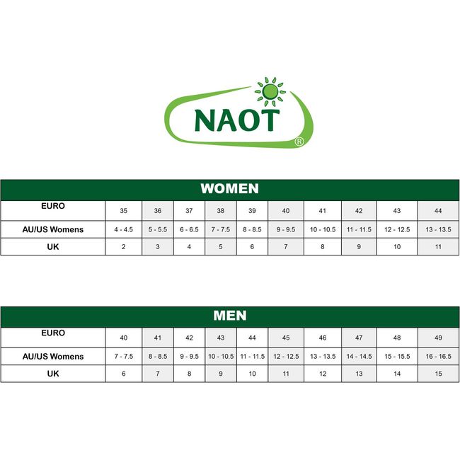 Naot Size Chart for men and women