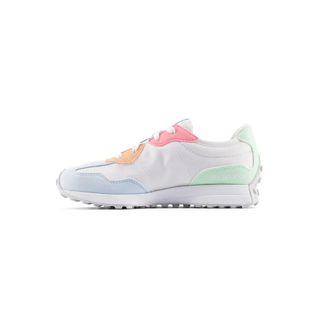 Medial side of New Balance Kids' 327 Lifestyle Shoe in White Reflection