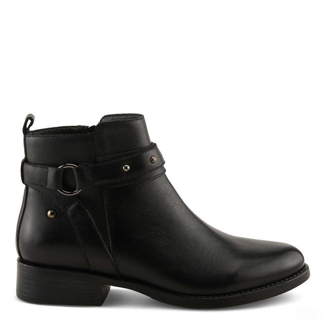 Lateral side of Spring Step Women's Shoeler Boot in black leather with low heel