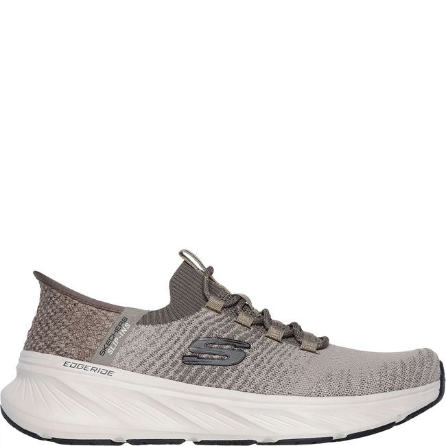 Lateral side of Skechers Men's Edgeride Raygo Slip On Walking Sneaker in Taupe