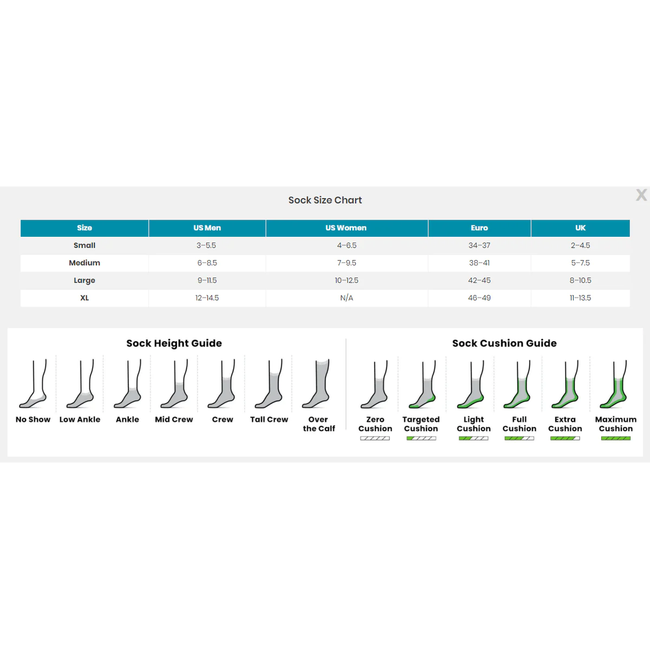 Smartwool Adult Sock size Chart