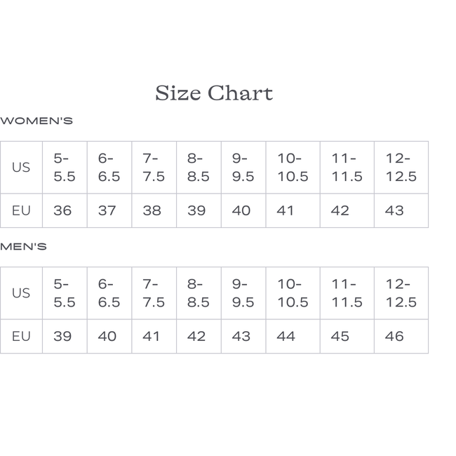 Taos size chart men and women