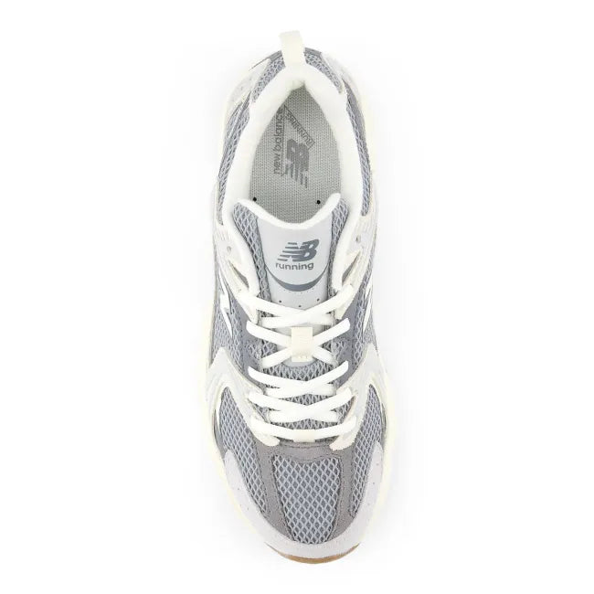 Mesh upper of New Balance Unisex 530 Lifestyle Shoe in raincloud castlerock grey