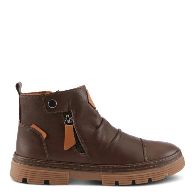 Lateral side of dark brown leather Spring Step Women's Wasser Boot with side zipper