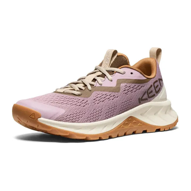 Front angled view of Women's Keen Versacore Speed Shoe in Toadstool Birch purple