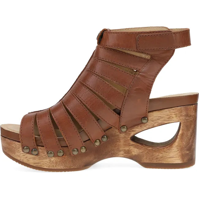 Medial side of Women's Dansko Adie Heel in Tan Calf leather