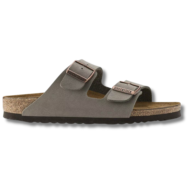 Lateral side of Birkenstock Unisex Arizona Birkibuc Sandal in Stone