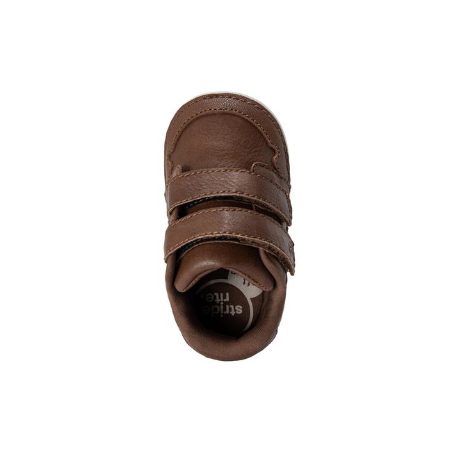 Top down view of the Stride Rite Alfredo Mini in warm brown leather with double straps