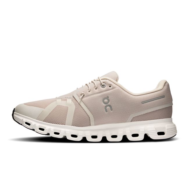 Medial side of On Running Men's Cloud 6 Slip On Running Shoe in Pearl Beige and White