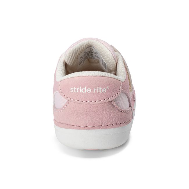 Rear heel view of the Stride Rite Sprout 2.0 in blush pink with a cream white sole