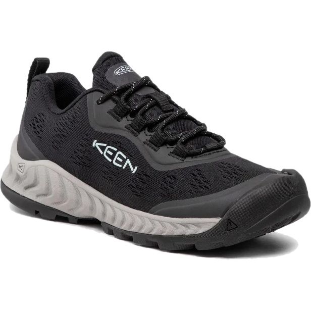 Angled view of Keen Women's NXIS Speed Shoe in Black Blue Glass