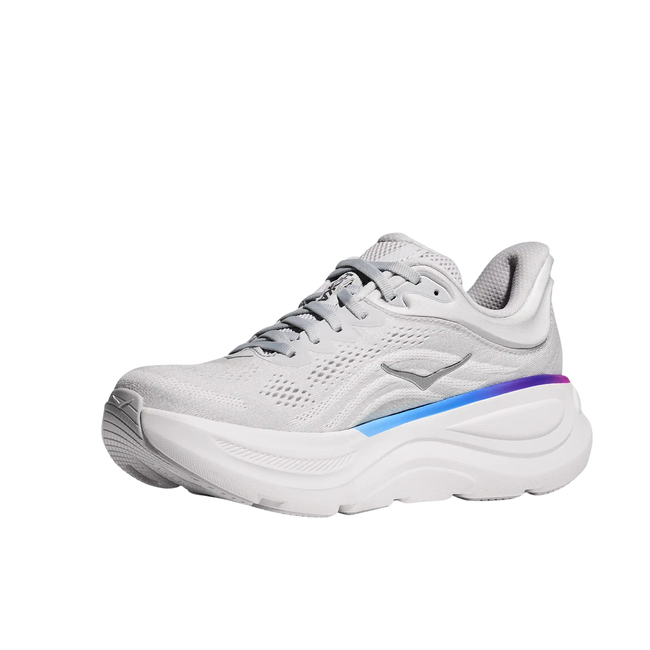 Angled Medial side of Hoka Women's Bondi 9 Running Shoe in Cosmic Grey
