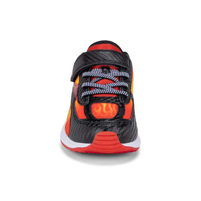 Front view of the Stride Rite Lighted Phantom in black with orange flame print