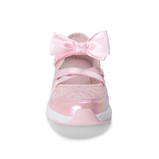 Front view of the Stride Rite Lighted Flora in blush pink with crossover straps