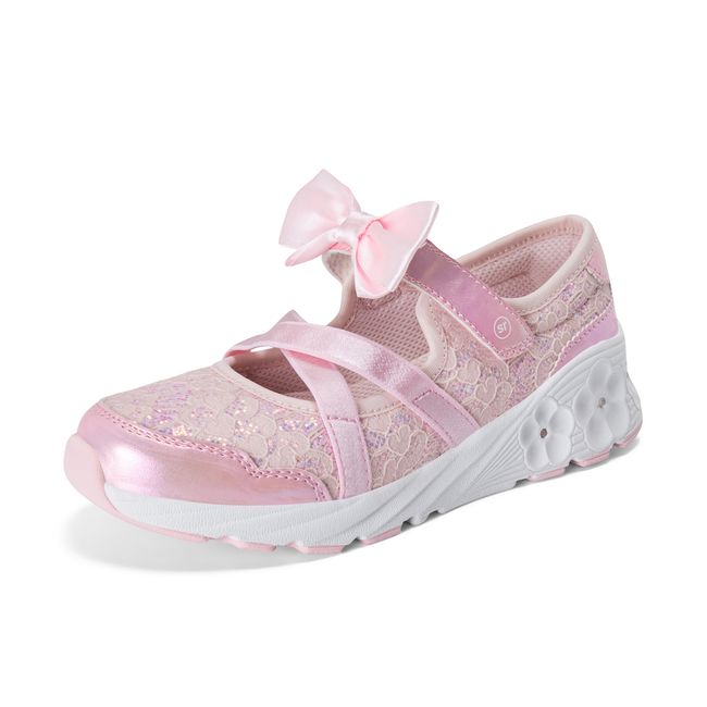 Stride Rite Lighted Flora in blush pink glitter, angled view of the opposite side