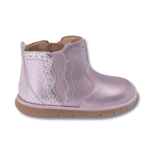 Lateral side of Stride Rite Kids' Lena Boot in Mauve Glow