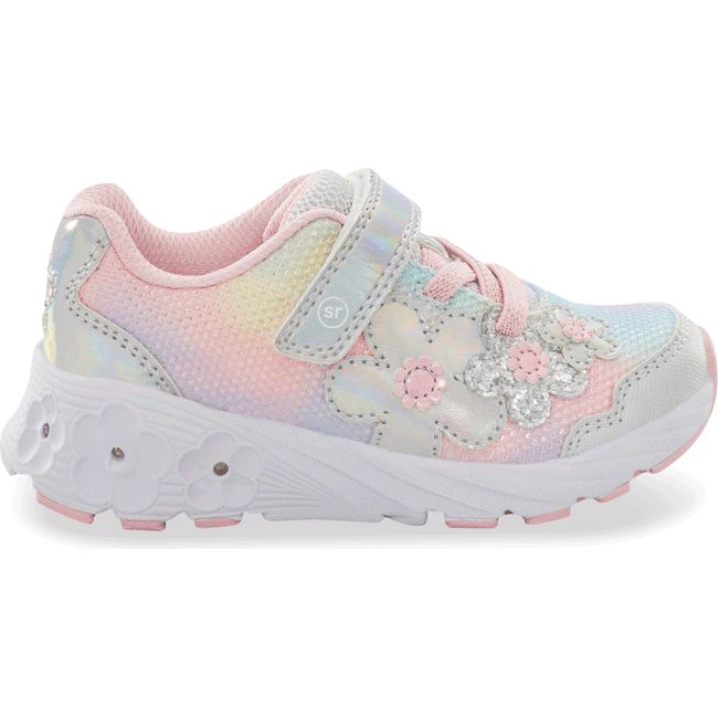 Lateral side of Little Kids Stride Rite Lighted Glimmer 2.0 Sneaker in Rainbow multicolor