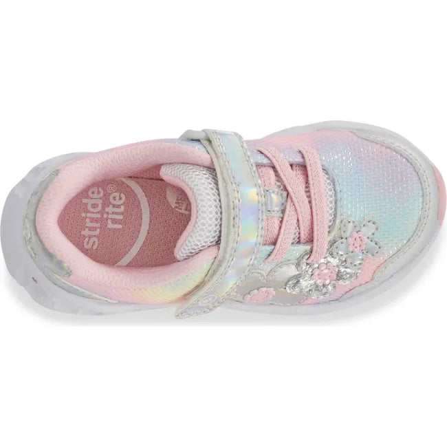 Upper of Little Kids Stride Rite Lighted Glimmer 2.0 Sneaker in Rainbow multicolor with velcro