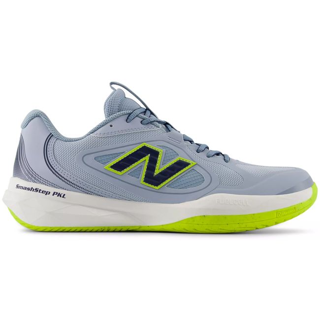New Balance SmashStep PKL pickleball shoe in pale blue with neon yellow-green sole