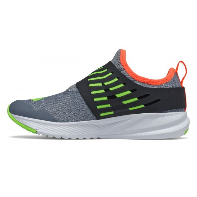 Medial side of New Balance Kids' FuelCore Reveal BOA Running Shoe in Steel Energy Lime