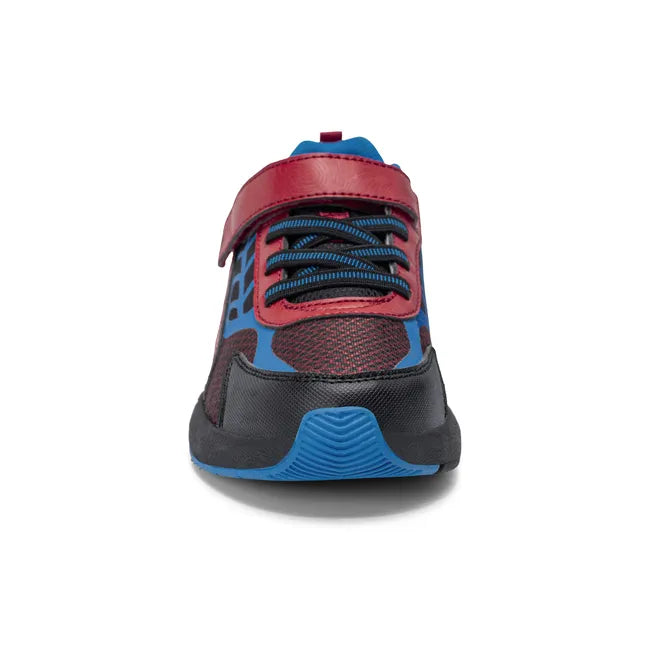 Front of Stride Rite Toddler Equilibrium Light Up Sneaker in Spiderman Black and Red