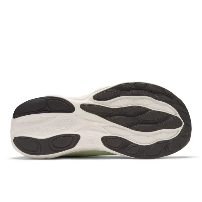 Outsole view of New Balance running shoes showing tread pattern in black and white.
