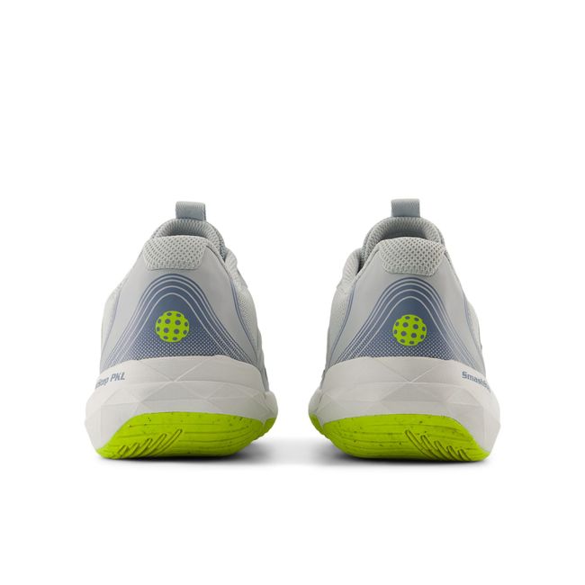 Rear heel view of the New Balance SmashStep PKL pair in pale grey and pink
