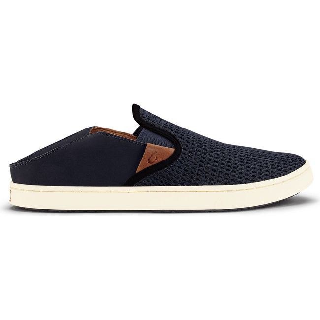 Lateral side of Women's Olukai Pehuea Slip On Shoe in Trench Blue with Drop-In Heel down