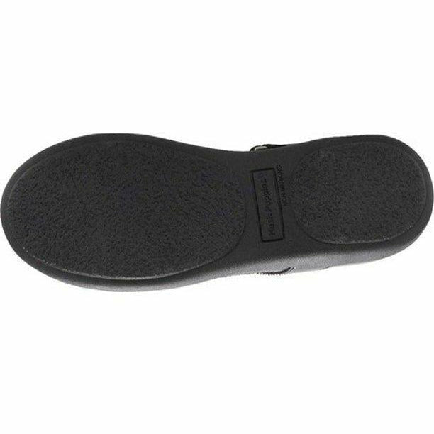 Sole of Toddler Hush Puppies Mary Jane Reese Shoe in black leather upper with a black outsole