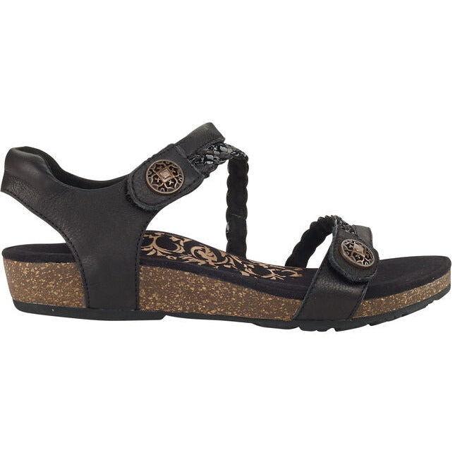 Lateral side of Aetrex Women's Jillian Braided Quarter Strap Sandal in black