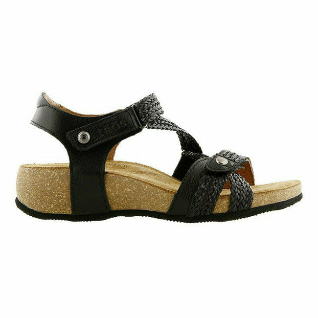 Taos Women's Trulie Sandal Comfort Cork Footbed Black Leather TAOS FOOTWEAR Roderer Shoe Center