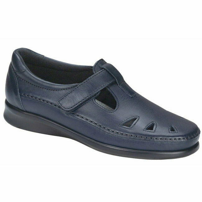 SAS Roamer adjustable velcro closure strap walking shoe Navy Leather  SAS FOOTWEAR Roderer Shoe Center